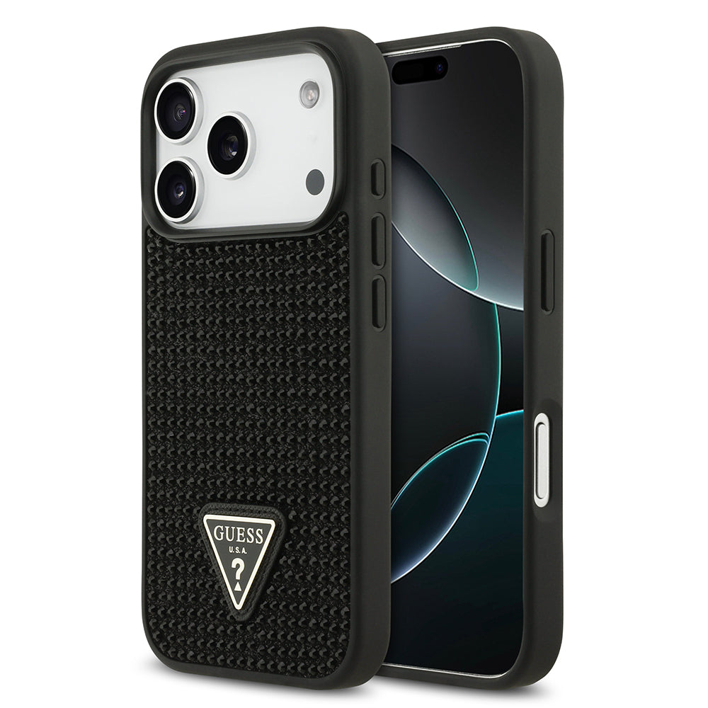 Guess iPhone 17 Pro Orjinal Lisanslı Taşlı Arka Yüzey Üçgen Logolu Telefon Kılıfı Guess iPhone 17 Pro Orjinal Lisanslı Taşlı Arka Yüzey Üçgen Logolu Telefon Kılıfı